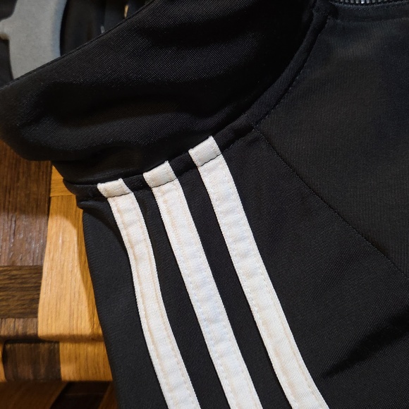 Adidas Black Track Athlwtic Jacket with White Stripes - Picture 4 of 7